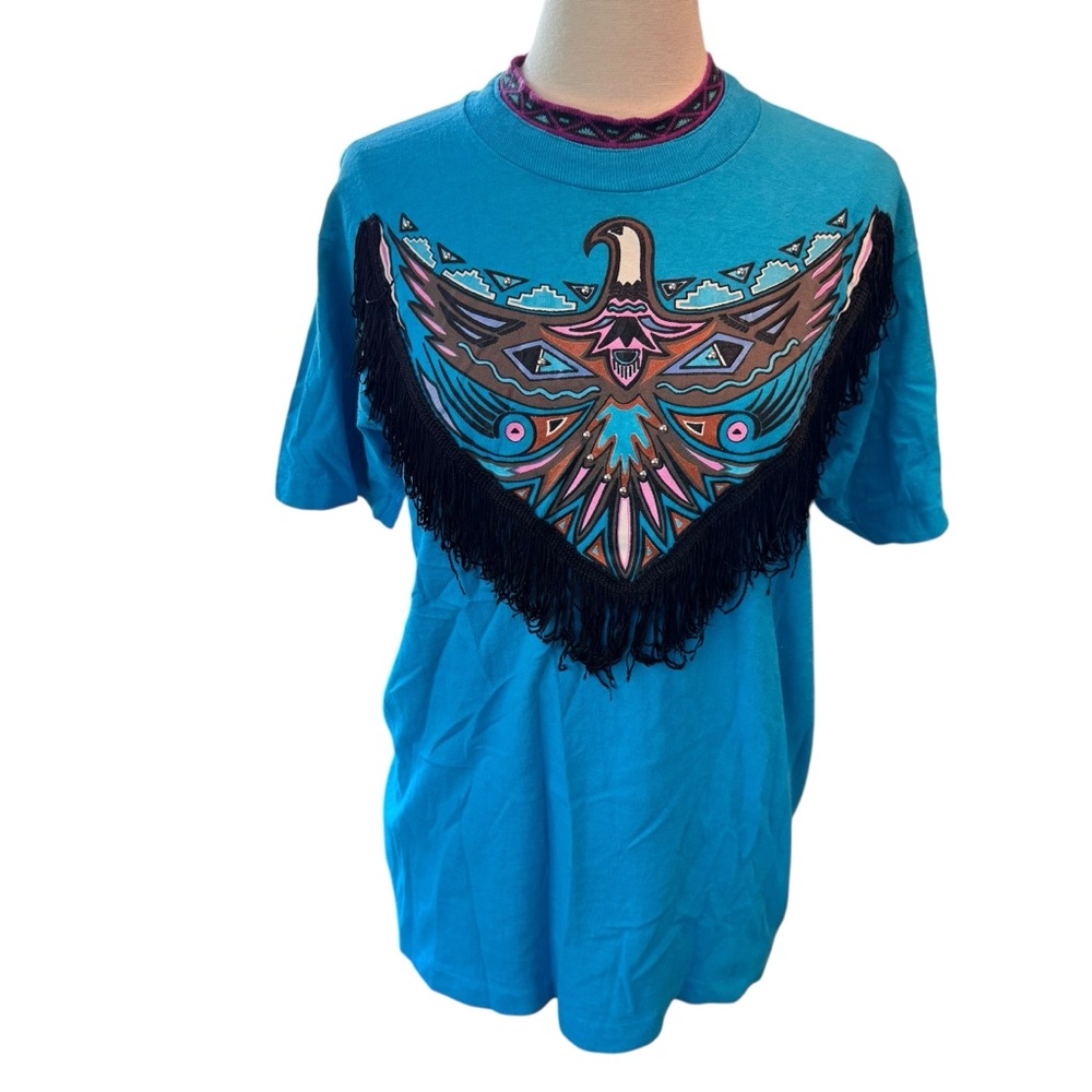 Vintage Y2K 90s  T-shirt  Fringe Aztec Single Stitch Women’s Sz Large